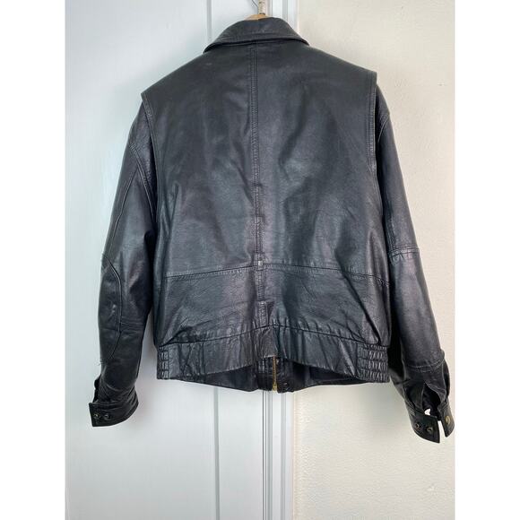 San Diego Leather Factory Men's 46 Black Leather Insulated Bomber Flight Jacket - Picture 6 of 11